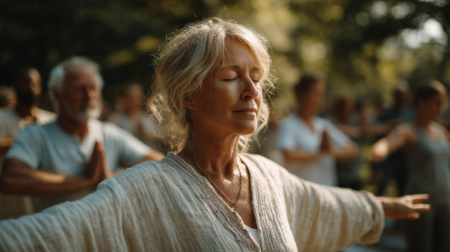 Sesiune de yoga pentru seniori în aer liber